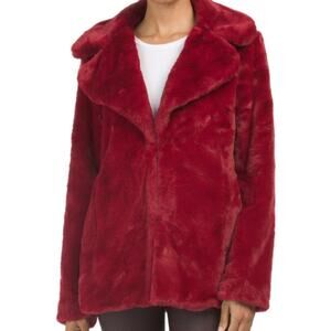 Rachel Zoe Women's Red Faux Fur Teddy Coat Ultra Soft Shawl Collar Size Medium